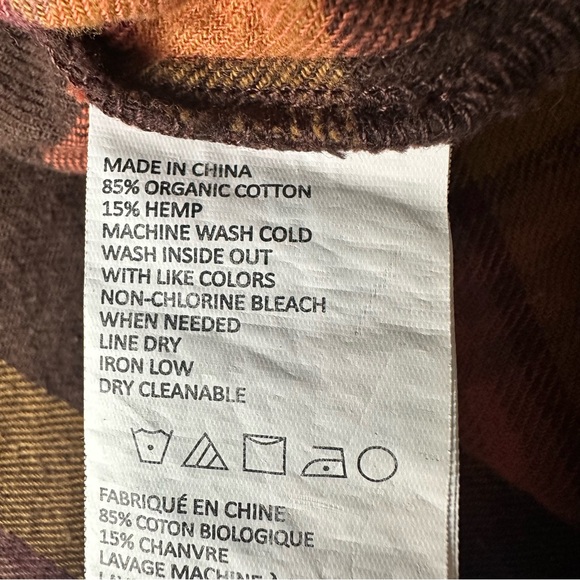 PRANA ‘Dante’ Organic Cotton & Hemp Plaid Flannel Tunic Top Women’s Size Large - Picture 8 of 10